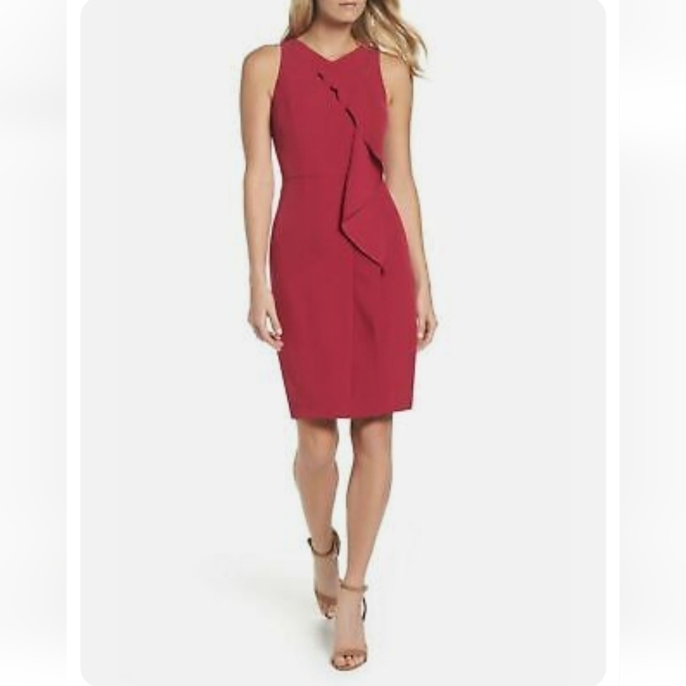 𝅺Adrianna Papell Geranium Stretch Crepe V Neck Sheath Dress